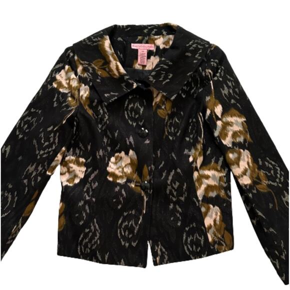 Bandolino Blazer Jacket Black Peach Brown Floral Metallic Wide Collar Size 10 - Picture 7 of 12